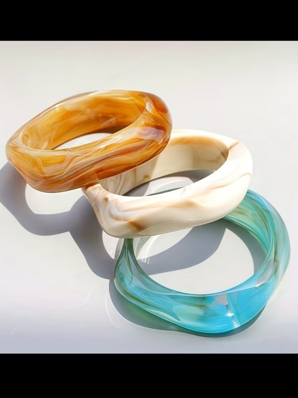 Vintage style Acrylic Bangle Bracelet - Blue, Cream, Amber